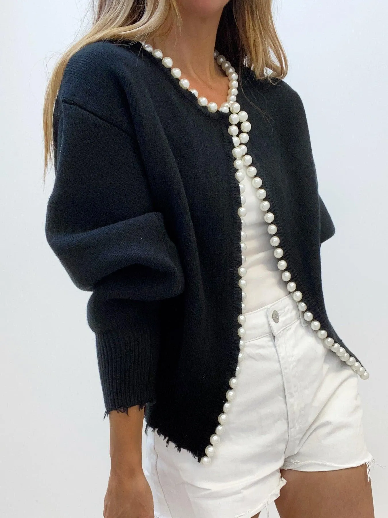 Women's Casual Ripped Knitwear Cardigan with Pearls | Ideal for Autumn/Winter