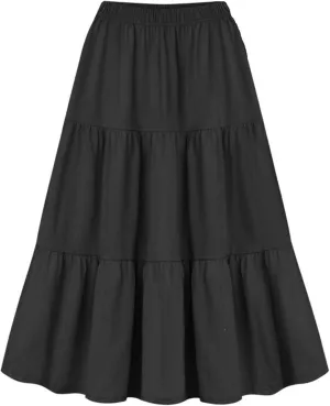 Womens Casual Skirt Plus Size Summer Skirt Elastic Tiered Skirt Flowy Maxi Skirt Comfy Midi Skirt Fashion Beach Skirt
