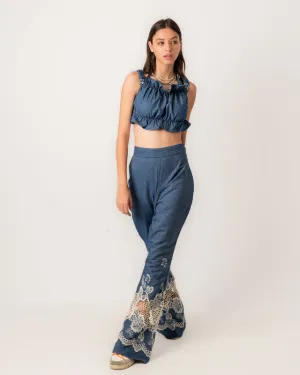 Women's Denim Embroidered Set - Stylish Denim Fabric Outfit - Made in Egypt