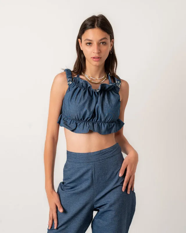 Women's Denim Embroidered Set - Stylish Denim Fabric Outfit - Made in Egypt