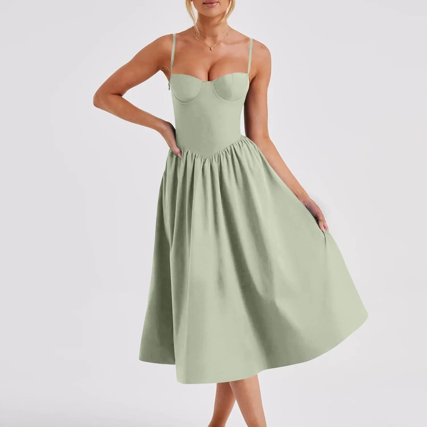 Womens Dress Flowy Pleated Hem Dresses Flowy Midi Dress Swing Party Spaghetti Strap Dresses Travel Vacation Outfits