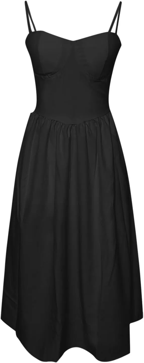 Womens Dress Flowy Pleated Hem Dresses Flowy Midi Dress Swing Party Spaghetti Strap Dresses Travel Vacation Outfits