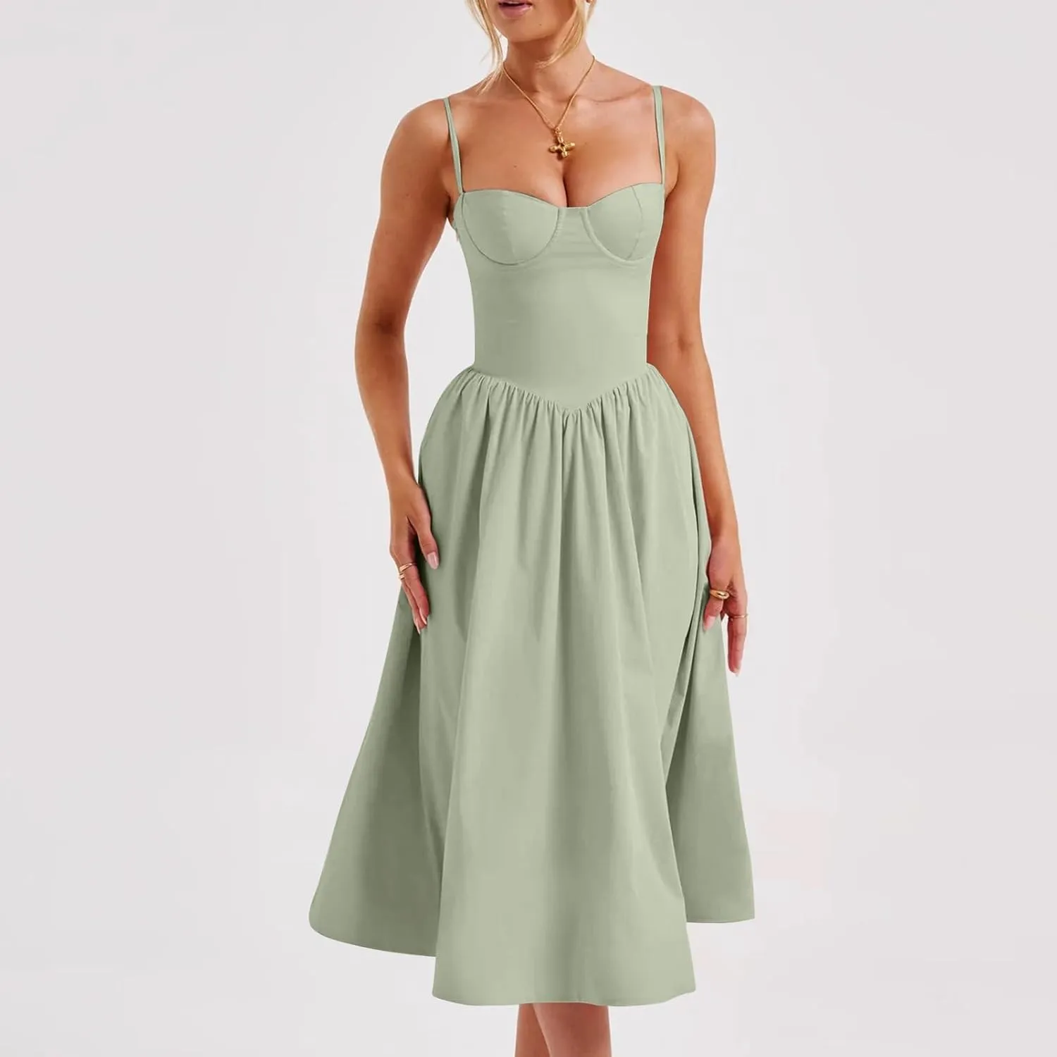 Womens Dress Flowy Pleated Hem Dresses Flowy Midi Dress Swing Party Spaghetti Strap Dresses Travel Vacation Outfits