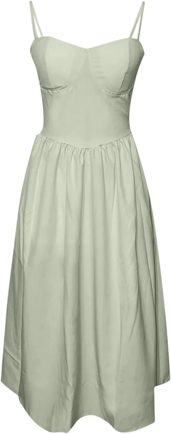 Womens Dress Flowy Pleated Hem Dresses Flowy Midi Dress Swing Party Spaghetti Strap Dresses Travel Vacation Outfits