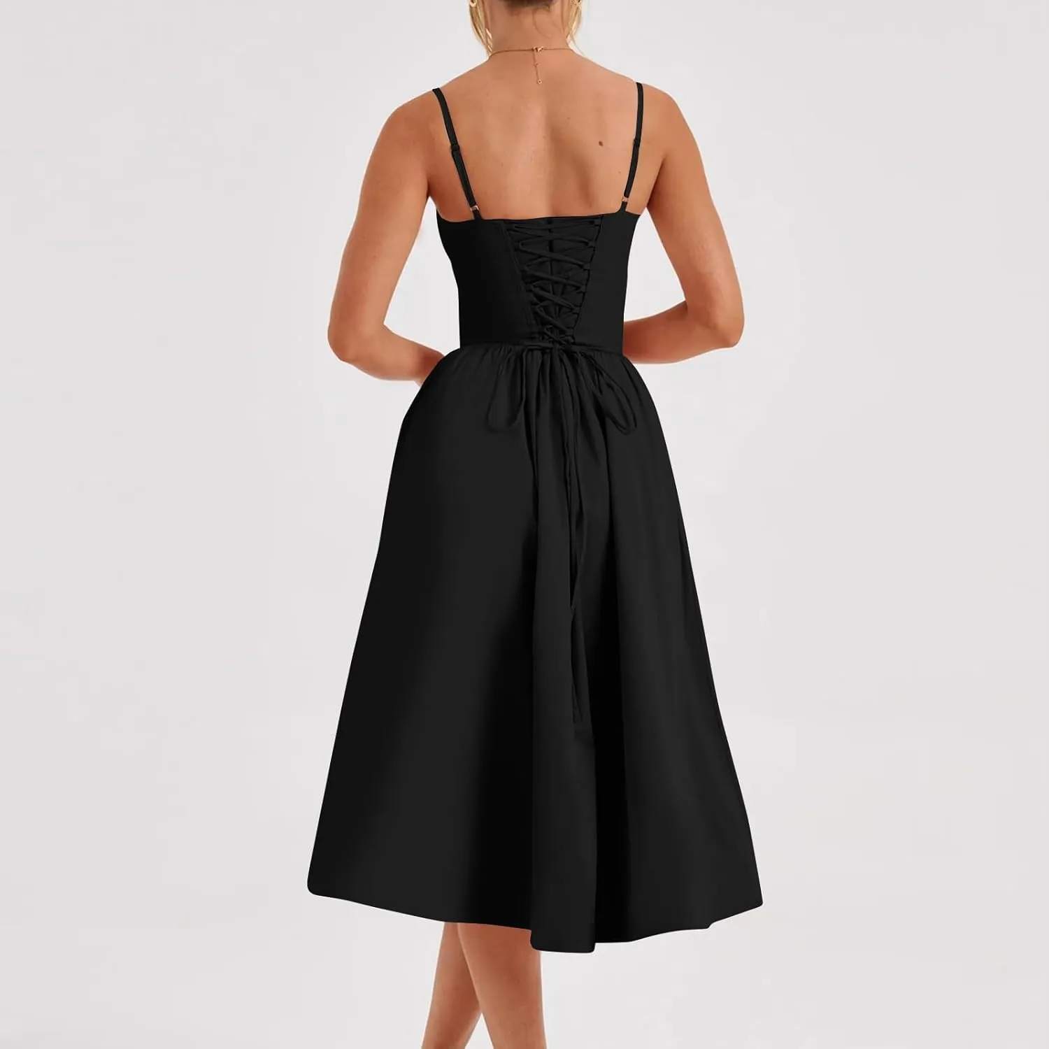 Womens Dress Flowy Pleated Hem Dresses Flowy Midi Dress Swing Party Spaghetti Strap Dresses Travel Vacation Outfits