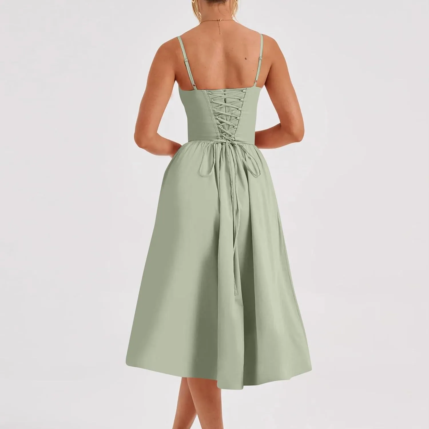 Womens Dress Flowy Pleated Hem Dresses Flowy Midi Dress Swing Party Spaghetti Strap Dresses Travel Vacation Outfits