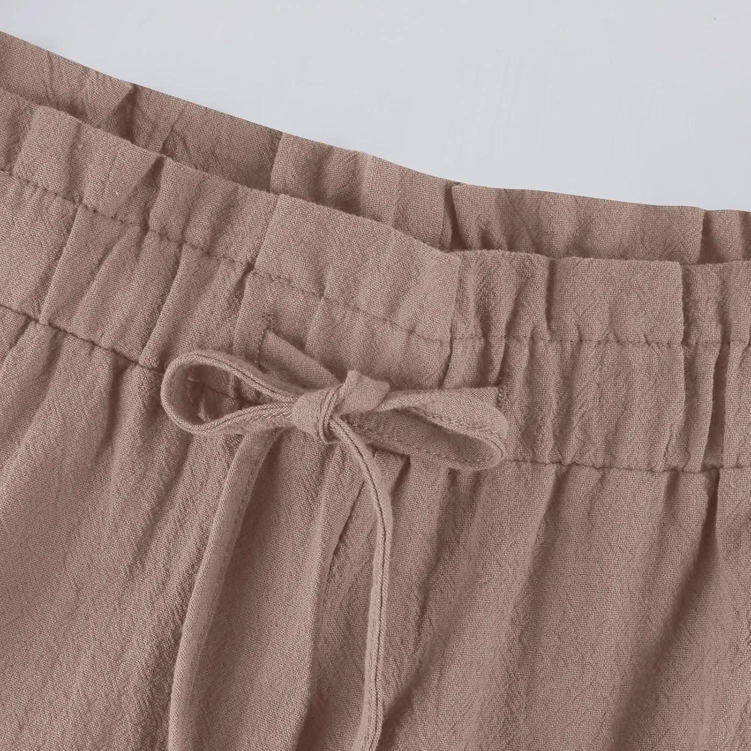 Women's Linen Pants Casual Drawstring High Waisted Wide Leg Capri Pant Summer Baggy Palazzo Trousers with Pockets