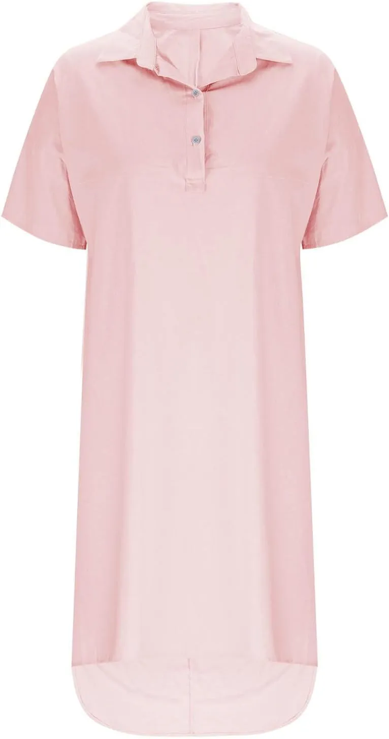 Women's Oversized Dresses Plus Size Boho Dress Casual Fashion Soft V Neck Button Dress Solid Short Sleeve Dress
