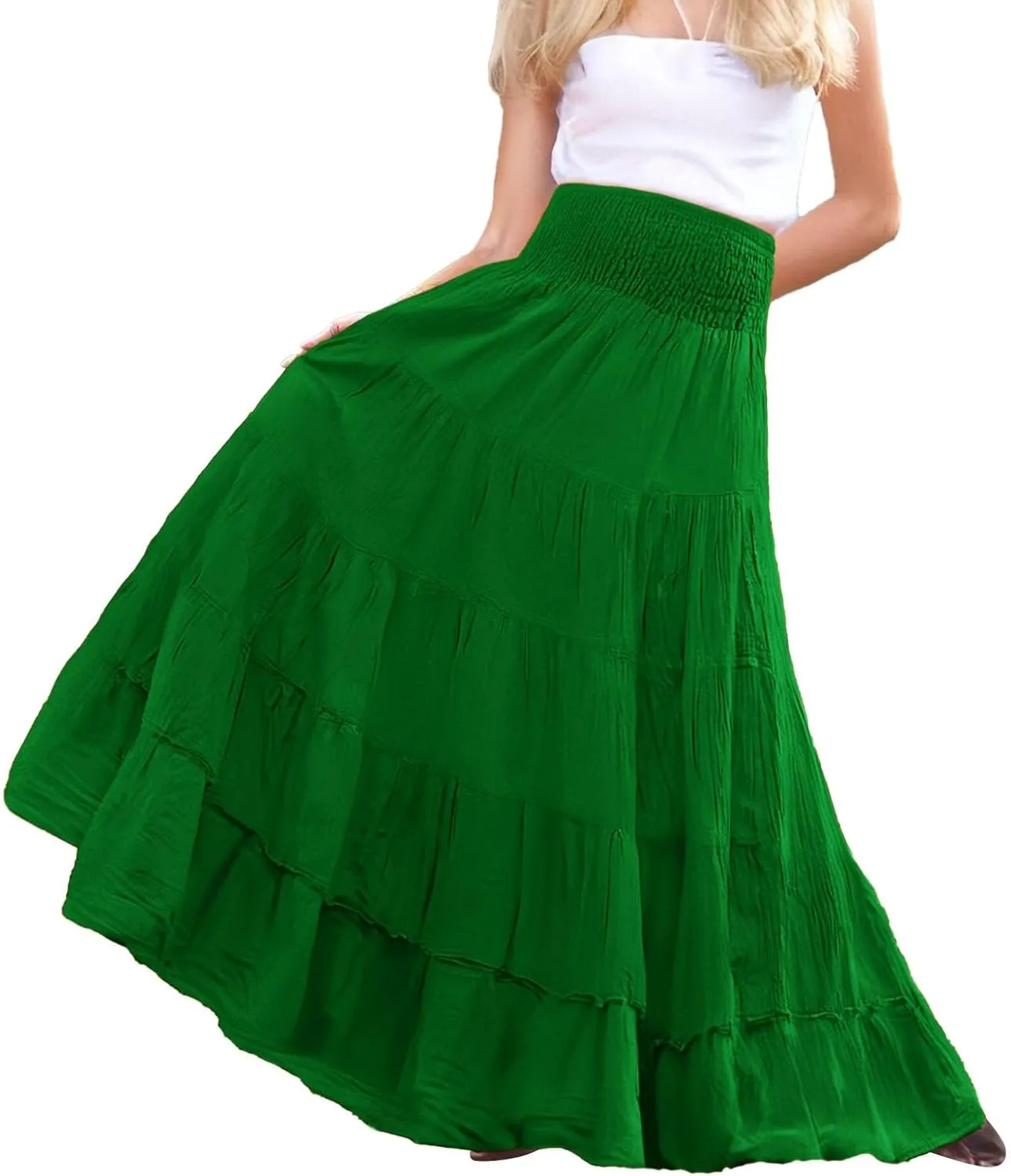Women's Smocked Floral Maxi Skirts Ruffled 2025 Summer Tube Dresses Flowy Boho Long A Line Pleated Beach Casual Skirt