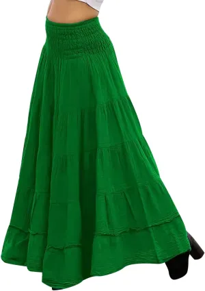 Women's Smocked Floral Maxi Skirts Ruffled 2025 Summer Tube Dresses Flowy Boho Long A Line Pleated Beach Casual Skirt
