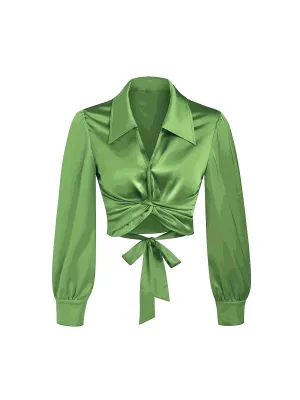 Y2K Lantern Sleeve Cross Shirts, Casual Solid V Neck Night Out Blouses Tops For Party & Club, Women's Clothing