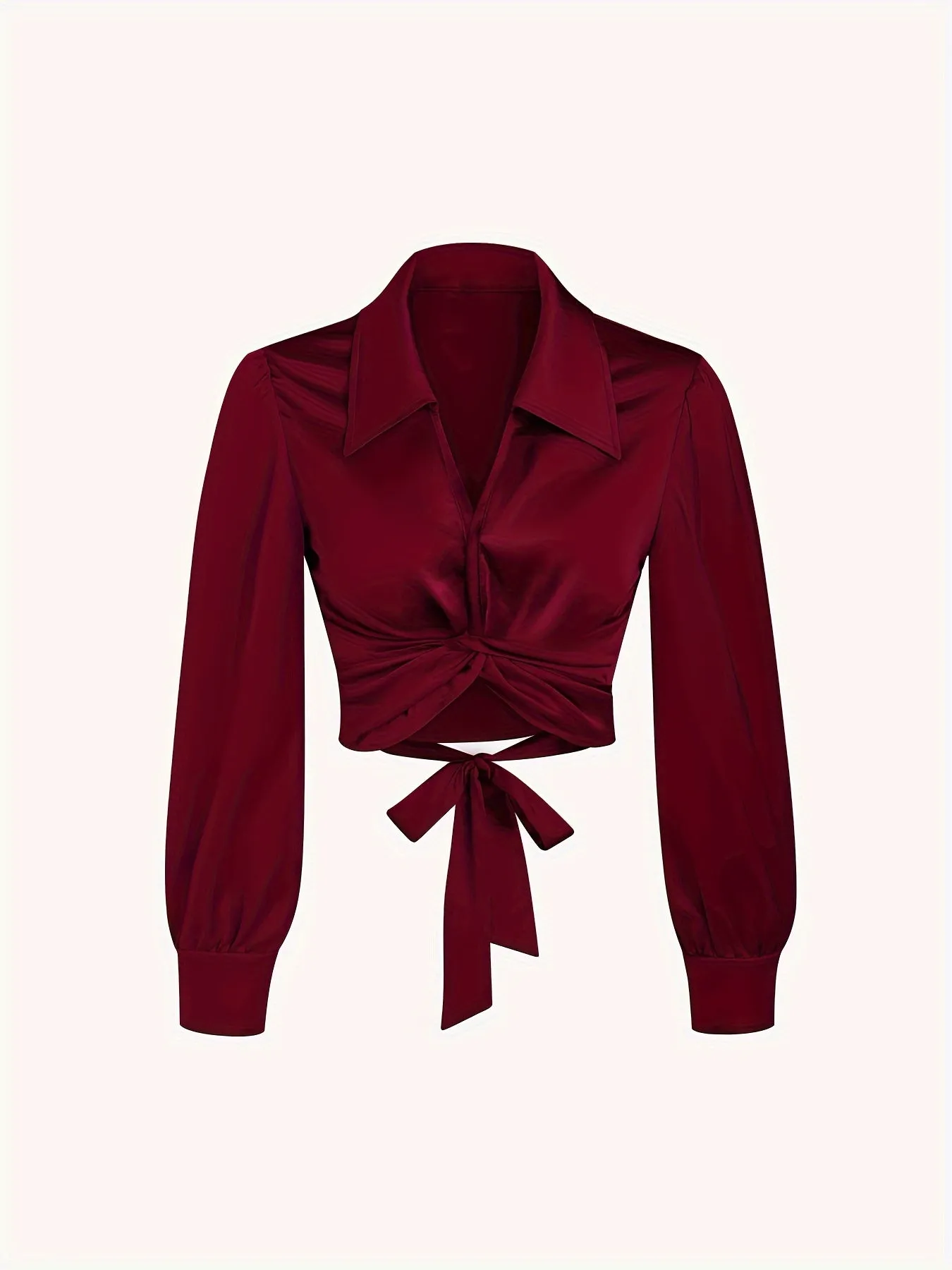 Y2K Lantern Sleeve Cross Shirts, Casual Solid V Neck Night Out Blouses Tops For Party & Club, Women's Clothing