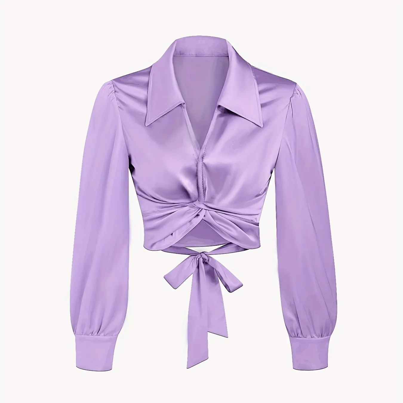 Y2K Lantern Sleeve Cross Shirts, Casual Solid V Neck Night Out Blouses Tops For Party & Club, Women's Clothing