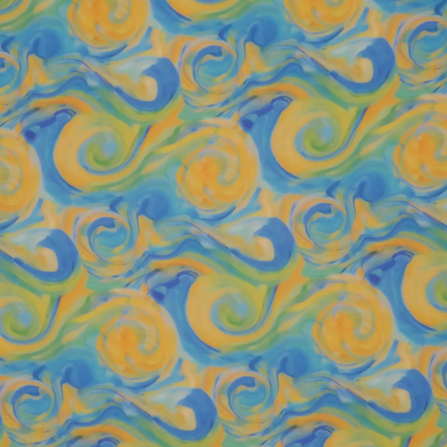 Yellow and Aqua Water Color Abstract Art Printed Silk Chiffon Fabric