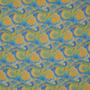 Yellow and Aqua Water Color Abstract Art Printed Silk Chiffon Fabric