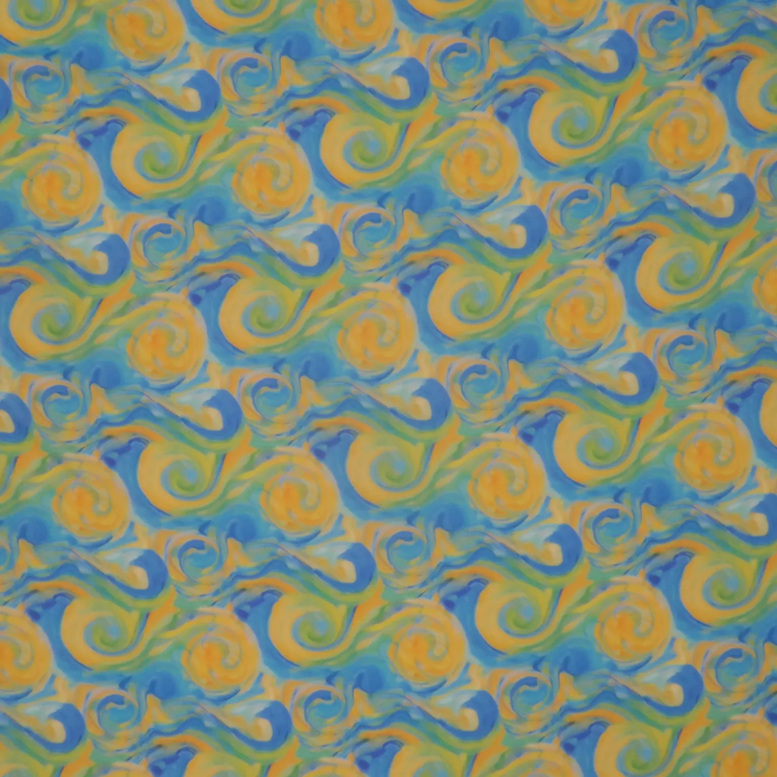 Yellow and Aqua Water Color Abstract Art Printed Silk Chiffon Fabric