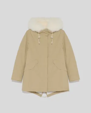 Yves Salomon Parka 72cm in Sable and Ivory